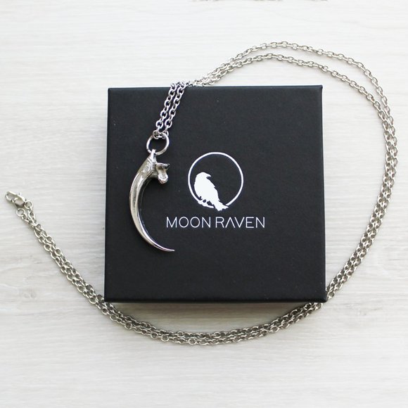 NEW Moon Raven Eagle Talon Claw Solid Stainless Steel Pendant Necklace 32" - Picture 3 of 11